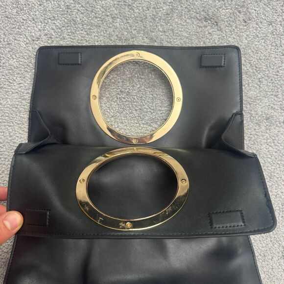 A New Day Faux Leather Gold Ring Top Handle Tote Bag Womens Black Pocket Classic - Picture 4 of 9